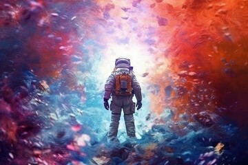 Fototapeta na wymiar Astronaut in deep space. Science fiction art. 3D rendering with AI-Generated Images.