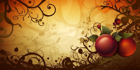 Background or texture from drawn fresh fruits with free space for any inscription or text. Generative AI
