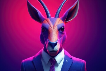 Anthropomorphic antelope dressed in a suit like a businessman. Business Concept. AI generated, human enhanced
