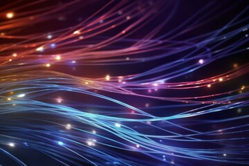 Abstract background of glowing fiber optic internet cables. AI generated, human enhanced