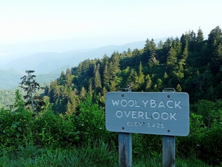 Woolyback Overlook Sign Blue Ridge Parkway. This is one of the spectacular views from Woolyback Overlook on Blue Ridge Parkway near Maggie Valley, North Carolina, milepost 452.3.