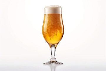 Beer in glass on a white background. Ai generative.
