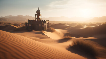 Fototapeta na wymiar majestic mosque in the desert landscape ai generated