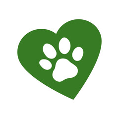 Fototapeta premium Dog Friendly. Green heart with paw symbol