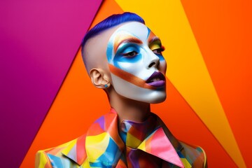 Illustration of a man with vibrant pink hair standing in front of a dynamic and colorful background created by generative AI created with Generative AI technology