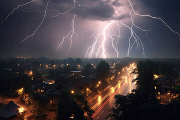 Heavy rain storm with lightning