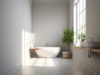 Fototapeta na wymiar Realistic interior design bathroom with bathtub. modern minimal design. Generative AI