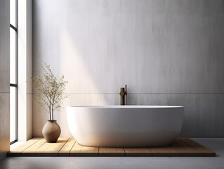 Obraz na płótnie Canvas Realistic interior design bathroom with bathtub. modern minimal design. Generative AI