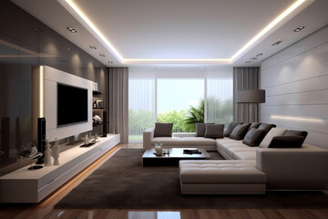 Naklejka na ściany i meble modern living room with high ceilings and good natural light