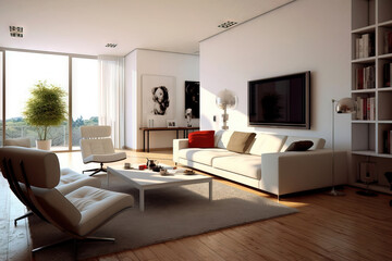 modern living room with early morning natural light