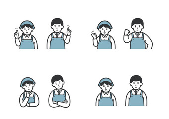 色々な表情のスーパーの店員のイラストセット