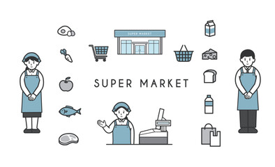 スーパーマーケットイラストセット

