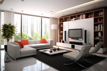 Fototapeta na wymiar modern living room on a building