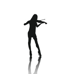 Violinist isolated vector silhouette. Musician standing and playing violin