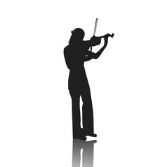 Violinist isolated vector silhouette. Musician standing and playing violin