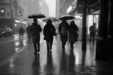 people walking in the city on the  rainy time