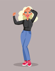 Happy Carefree Office Worker Dancing Vector Cartoon Illustration. Joyful corporate person celebrating promotion at work

