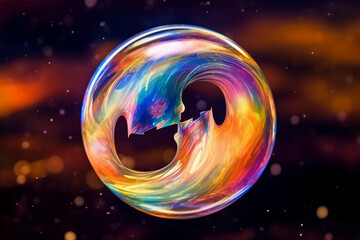 다양한 색상의 배경에 있는 무지개 빛 비누 방울. 인공지능 생성