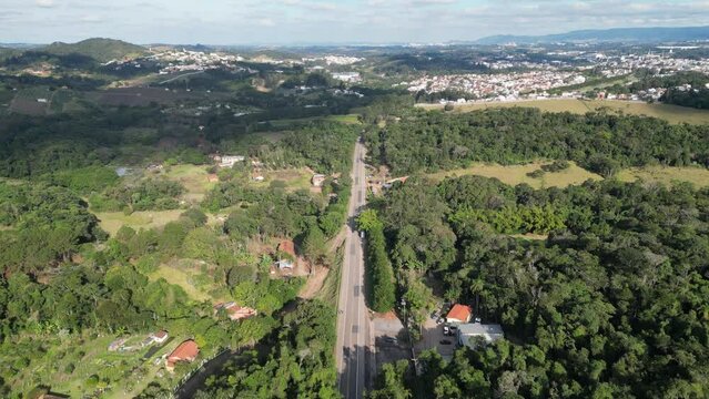 Aerial view of the Vinhedo - Louveira road. Cities located in the interior of S&atilde;o Paulo. Brazil 2023.