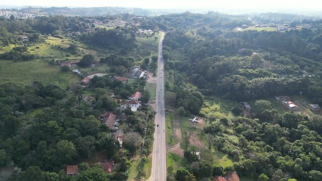 Aerial view of the Vinhedo - Louveira road. Cities located in the interior of S&atilde;o Paulo. Brazil 2023.