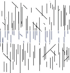 Technical abstraction with thin sticks or lines. There is a blue cut in the middle.