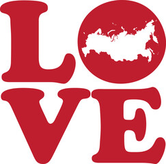 LOVE Russia Red Outline Silhouette Isolated Vector Graphic
