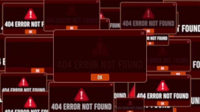 404 Page Not Found Alert Warning Error Window Pop-up Notification Box On Black Screen