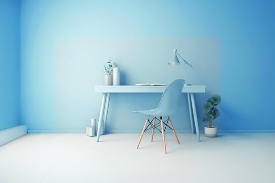 Pastel Blue Monochrome Minimal Office Table Desk