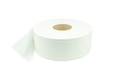 Toilet paper large or Tissue roll sanitary horizontal and household, detail of horizontal clean toilet paper roll. Tissue is lightweight paper or light crepe paper. on transparent background, PNG File - obrazy, fototapety, plakaty