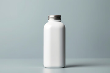 A white water bottle sitting on top of a table. Generative AI.