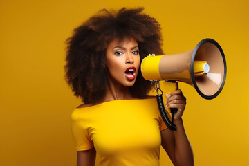 A woman with a megaphone in her hand. Generative AI.