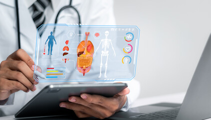 Diagnostic concept. Doctor who is examining the patient's internal organs.