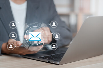 Send bulk documents via email. Direct selling projects in business List of customers who want to send by email. Online people network. Symbol marketing or newsletter concept, diagram..