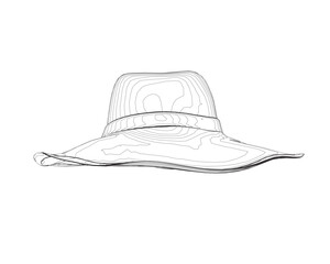 Outline summer hat. Vector illustration. Beach sun protection hat. Female beach hat, isolated vector illustration.