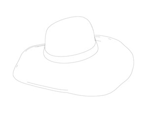 Outline summer hat. Vector illustration. Beach sun protection hat. Female beach hat, isolated vector illustration.