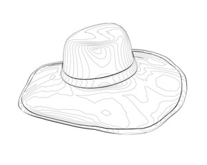 Outline summer hat. Vector illustration. Beach sun protection hat. Female beach hat, isolated vector illustration.