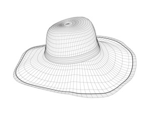 Wireframe summer hat. Vector illustration. Beach sun protection hat. Female beach hat, isolated vector illustration. 3D.