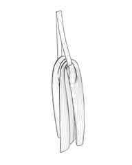 Hanger Elements of Bathroom. Vector illustration of Hanging Towel. Hotel towel line icon. Cartoon clean items for bathroom, hanging cotton textile goods for drying, towel isolated on white background.