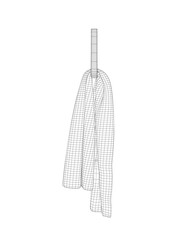 Hanger Elements of Bathroom. Vector illustration of Hanging Towel. Hotel towel wireframe. Cartoon clean items for bathroom, hanging cotton textile goods for drying, towel isolated on white background.