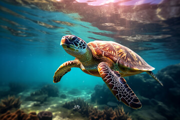 sea turtle swimming in sea water. Generative AI