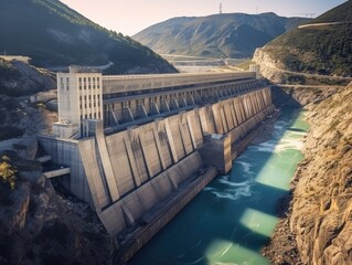 large hydroelectric power station exterior. Hydropower power. created with Generative AI