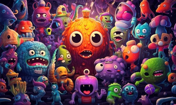 Colorful Alien Illustration Background. Generative Ai