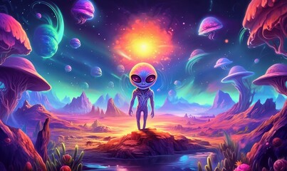 Colorful Alien Illustration Background. Generative Ai
