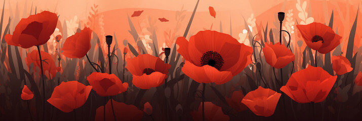 Poppy Flower Natural Background, Illustration, Generative AI