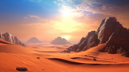 Naklejka premium Red Planet Mars with Rocks and Sand like desert