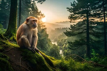 monkey in the green forest.