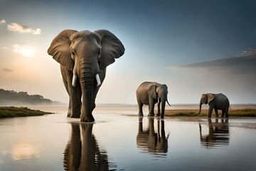Fototapeta na wymiar elephants at sunset