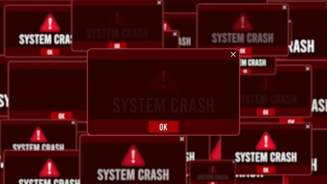 System Crash Alert Warning Error Window Pop-up Notification Box On Black Screen
