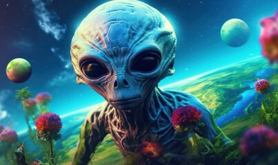 Obraz na płótnie Canvas Alien Explore the Planet Background, Colorful Illustration. Generative Ai