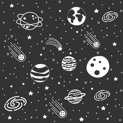 Space background with stars, Cute galaxy background, black and white space background with stars, Cute galaxy background.